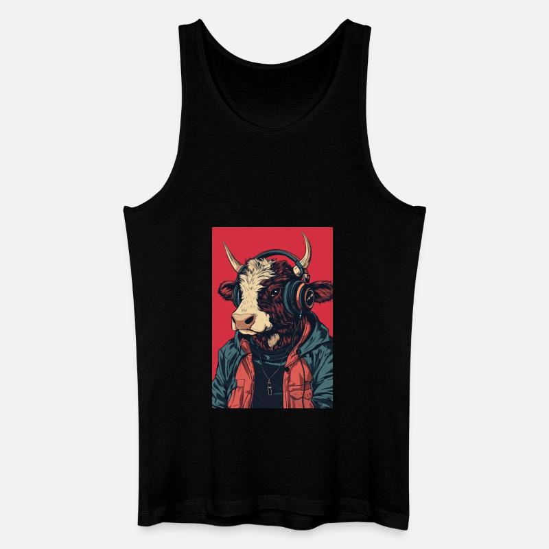 Hipster Kuh mit Kopfhörern - Männer Bio Tank Top - Schwarz