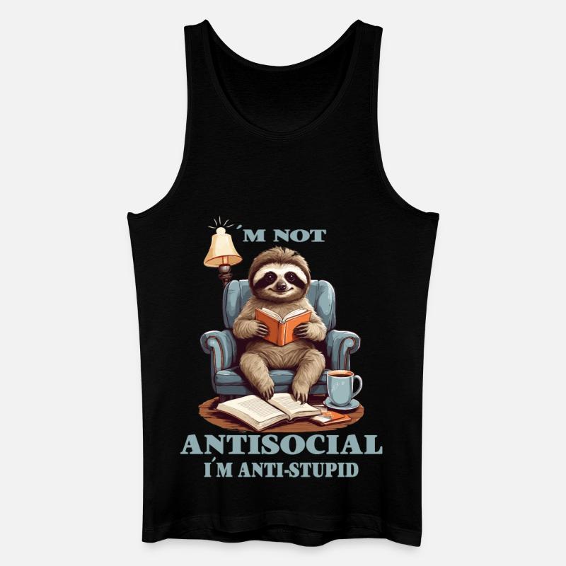 Schlaue Faultier mit Buch - Männer Bio Tank Top - Schwarz