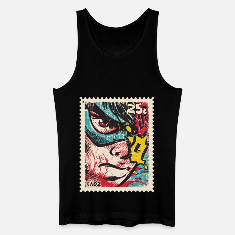 Comic-Held als Retro-Briefmarke - Männer Bio Tank Top - Schwarz