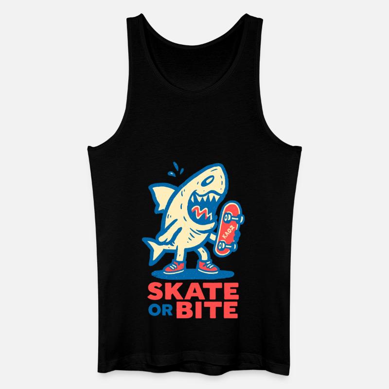 Comic-Hai mit Skateboard und Spruch - Männer Bio Tank Top - Schwarz