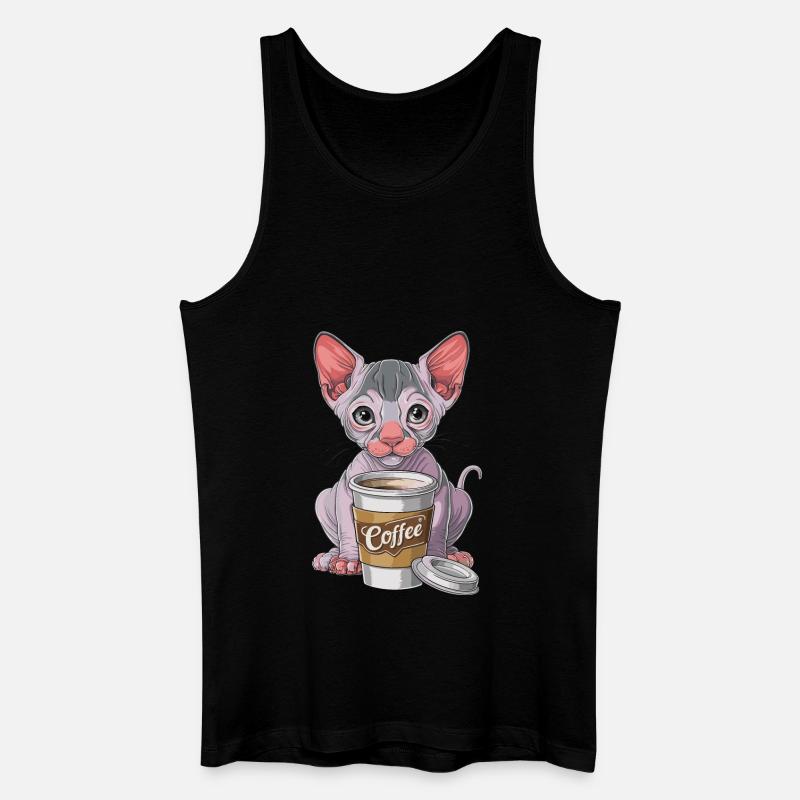 Nacktkatze mit Kaffee - Männer Bio Tank Top - Schwarz