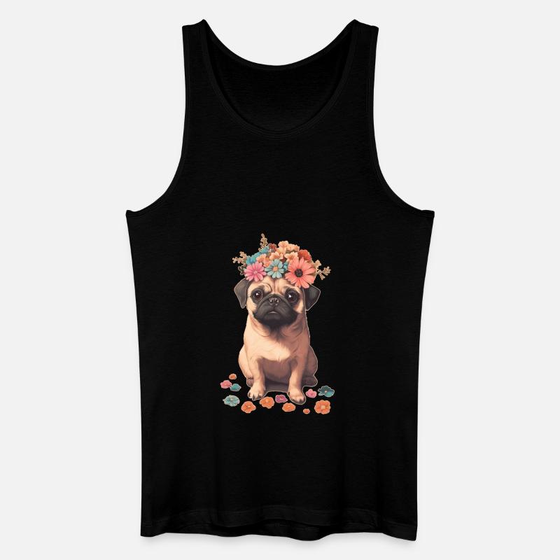 Mops mit Blumen - Männer Bio Tank Top - Schwarz