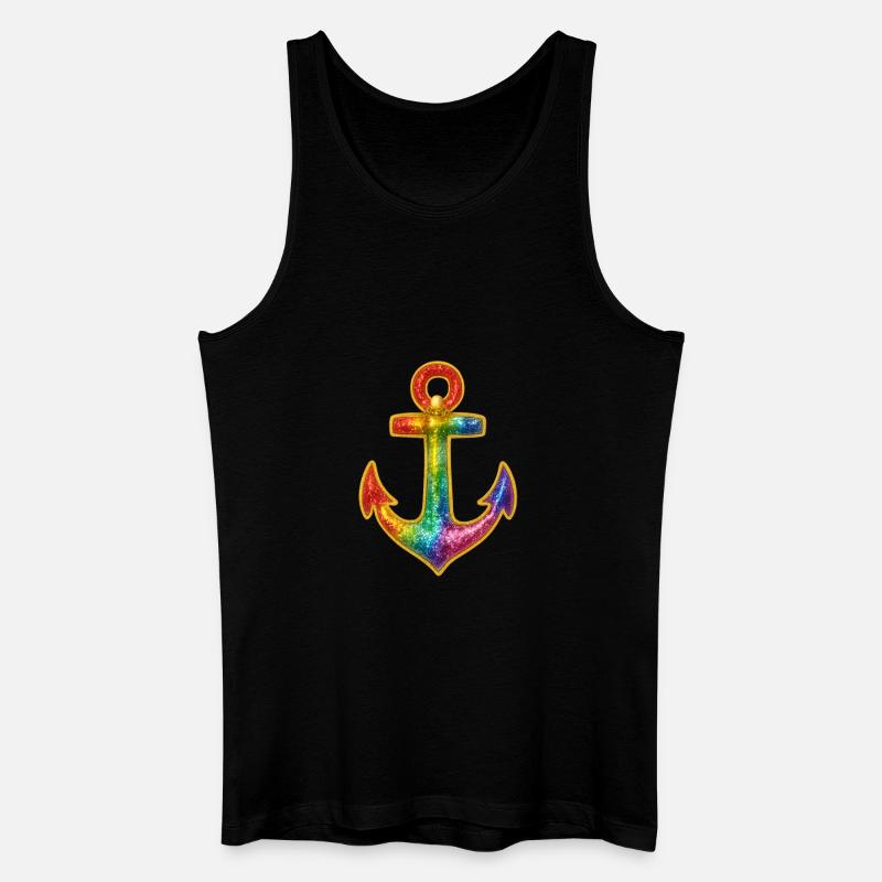 Leuchtender Anker in Regenbogenfarben - Männer Bio Tank Top - Schwarz