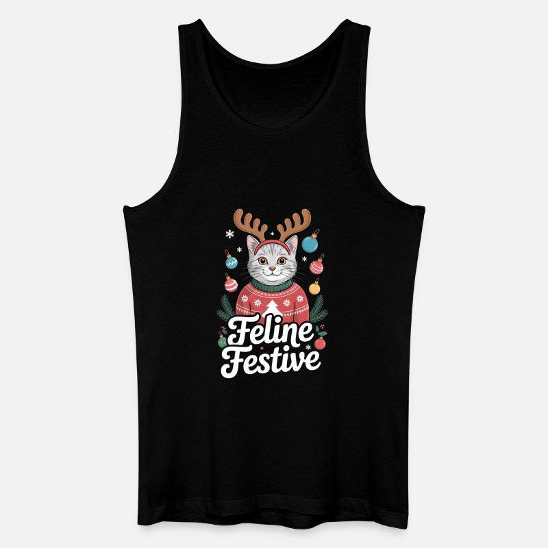 Feline Festive Weihnachts Katze Rentier Geweih - Männer Bio Tank Top - Schwarz