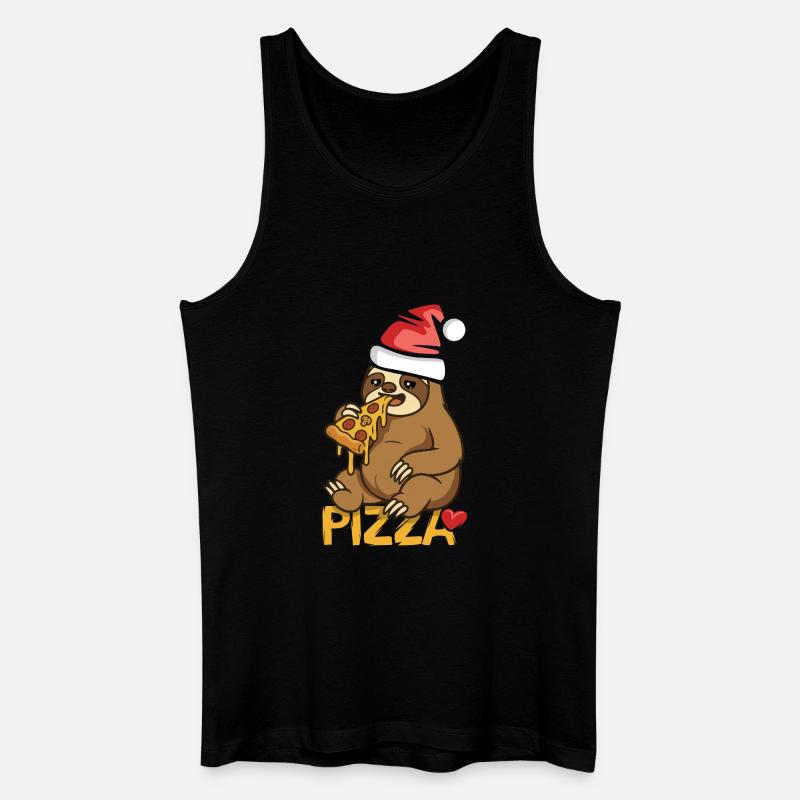 Faultier isst Pizza Weihnachtsdesign - Männer Bio Tank Top - Schwarz