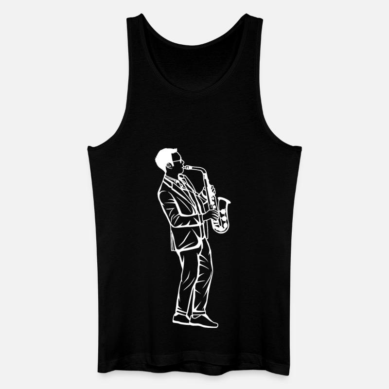 Saxophon Junge Zeichnung - Männer Bio Tank Top - Schwarz