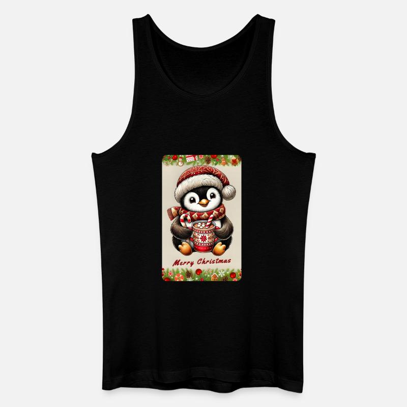 Weihnachts-Pinguin mit heißer Schokolade - Männer Bio Tank Top - Schwarz