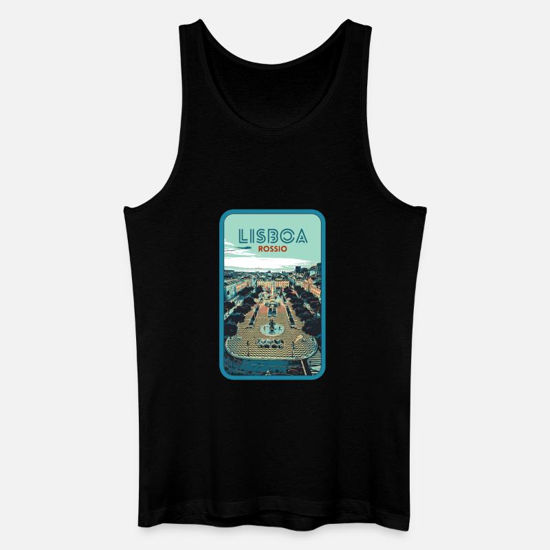 Illustration Rossio-Platz, Lissabon - Männer Bio Tank Top - Schwarz