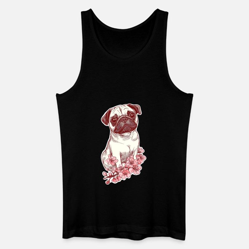Mops mit Blüten - Männer Bio Tank Top - Schwarz