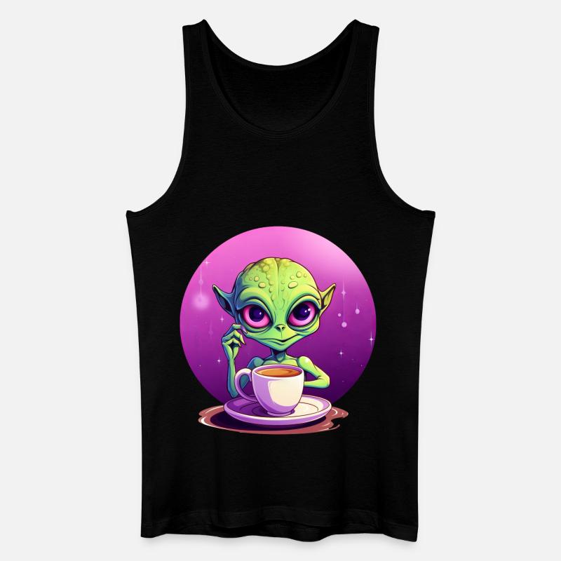 Mitternachts-Kaffee: Der grüne Alien-Trinker - Männer Bio Tank Top - Schwarz