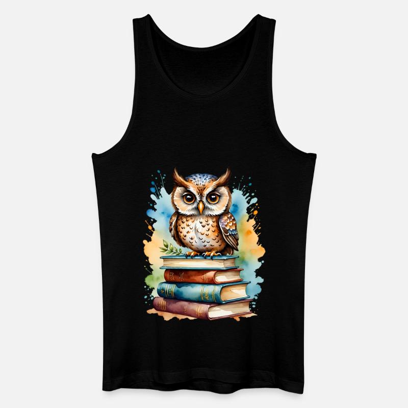 Büchereule bunt Aquarell - Männer Bio Tank Top - Schwarz