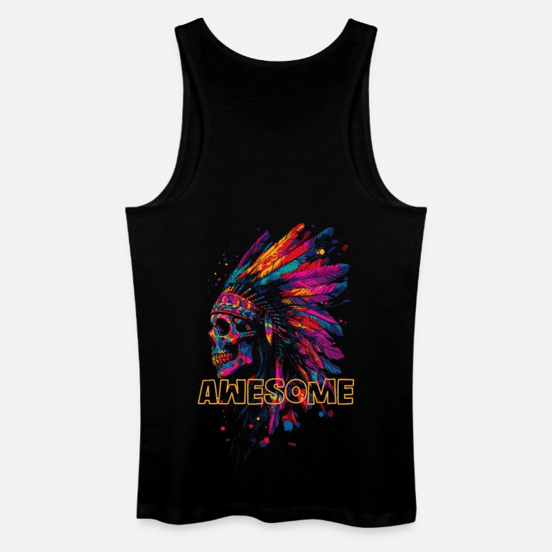 Awesome Indianer Totenkopf - Männer Bio Tank Top - Schwarz