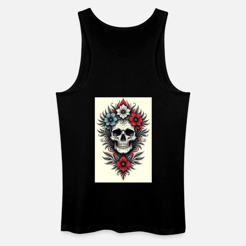 Blumen-Skull Tattoo Stil - Männer Bio Tank Top - Schwarz
