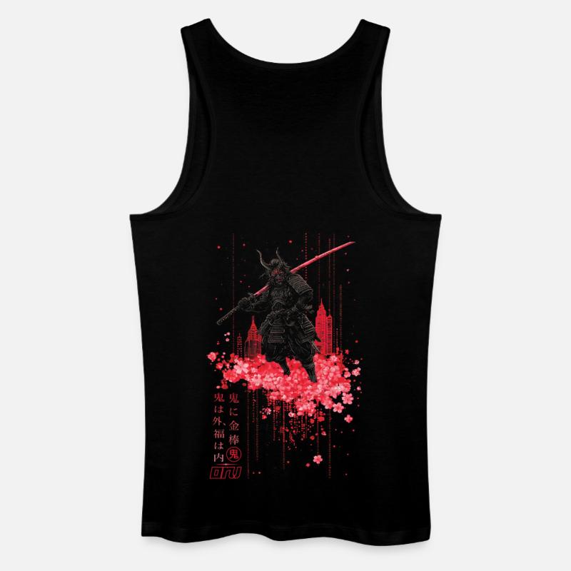 Oni - samurai mit Sakura Kirschblüten - Männer Bio Tank Top - Schwarz