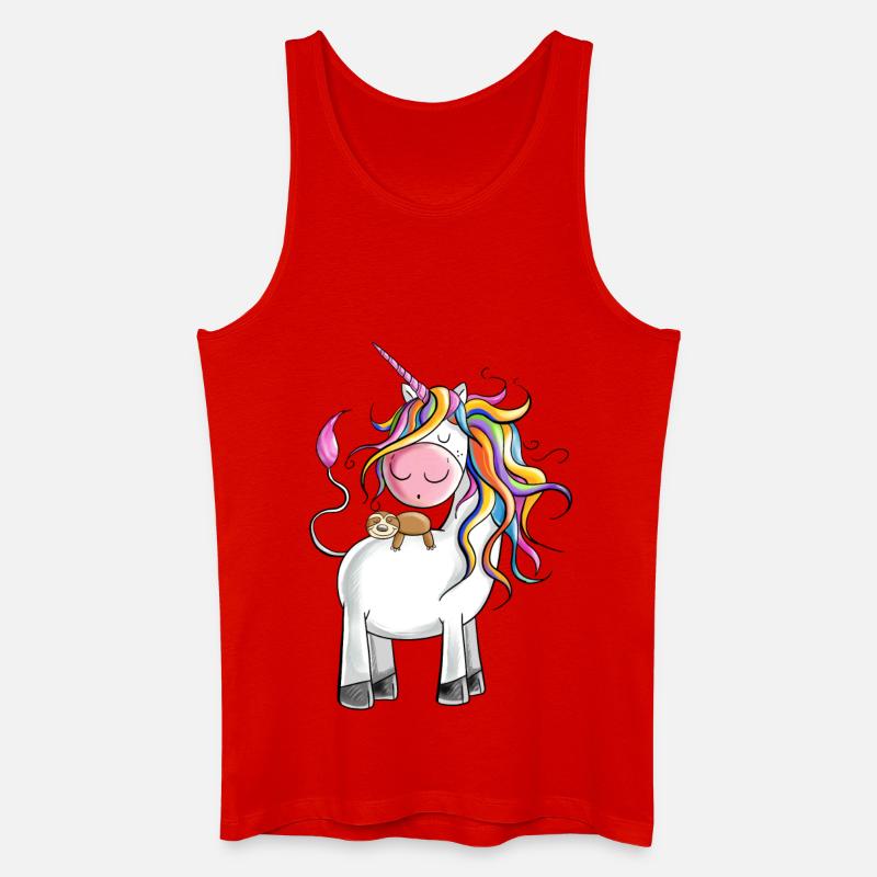 Chillendes Regenbogen Einhorn mit Faultier - Männer Bio Tank Top - Rot