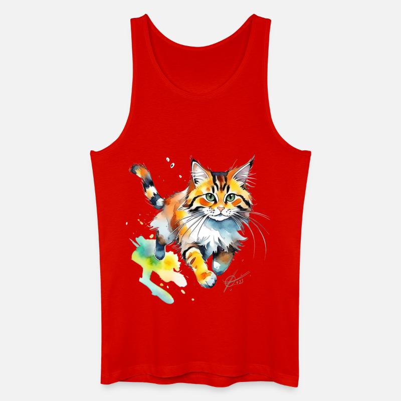Wasserfarben Katze im Spritz-Look - Männer Bio Tank Top - Rot