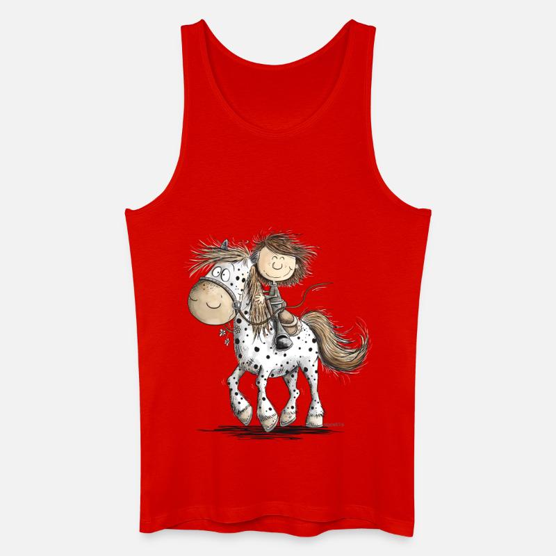 Drolliges Pferd mit Reiter Cartoon Pferdchen - Männer Bio Tank Top - Rot