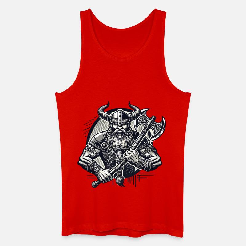 Krieger mit Axt und Hornhelm - Männer Bio Tank Top - Rot