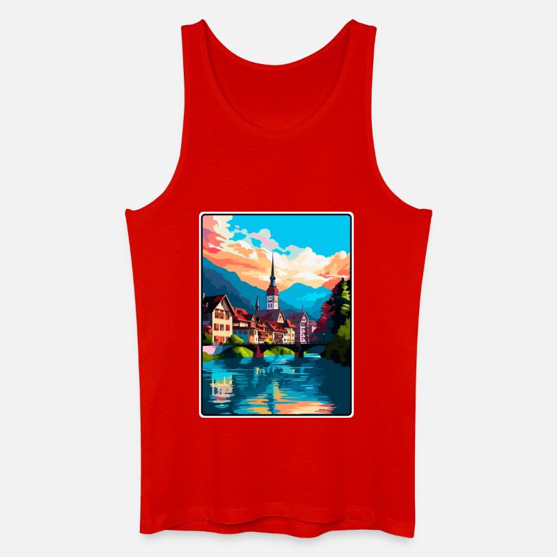 Thun Schweiz Alpine Riverside Stadtbild Poster - Männer Bio Tank Top - Rot