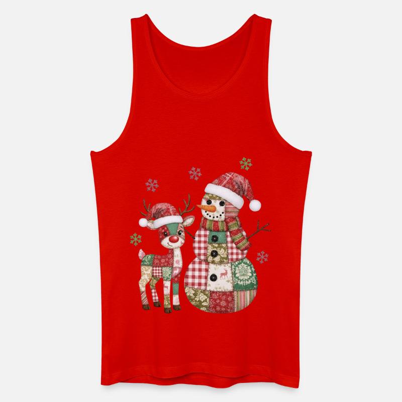 Patchwork Schneemann und Rentier - Männer Bio Tank Top - Rot