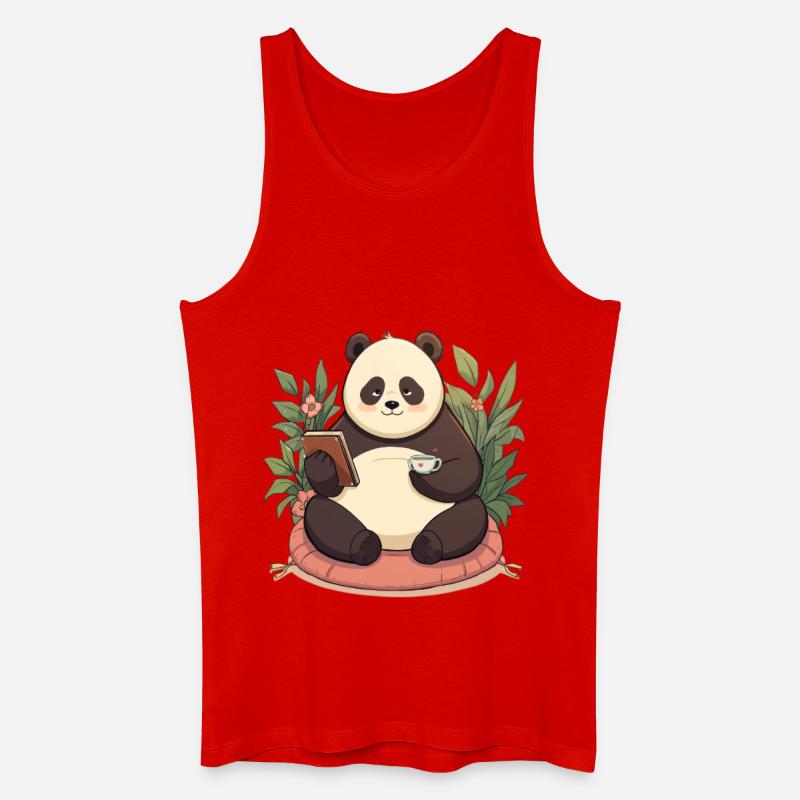 Panda beim Lesen mit Tee - Männer Bio Tank Top - Rot