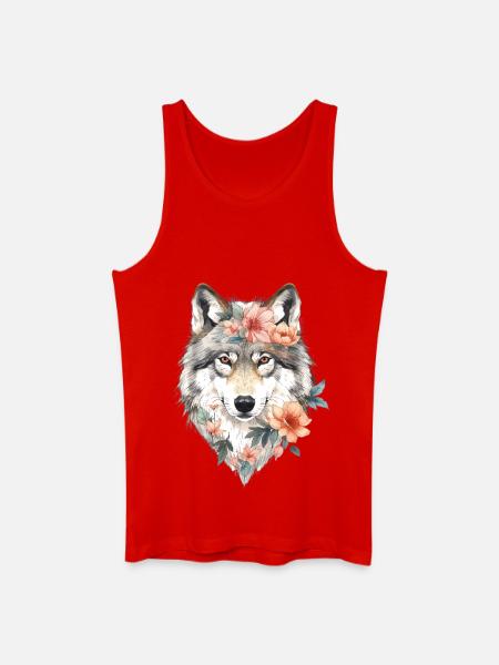 Flower Wolf Portrait - Men’s Organic Tank Top - red