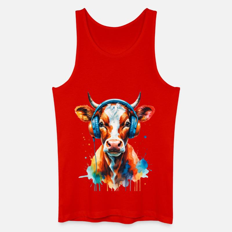 Kuh mit Kopfhörer Popart - Männer Bio Tank Top - Rot
