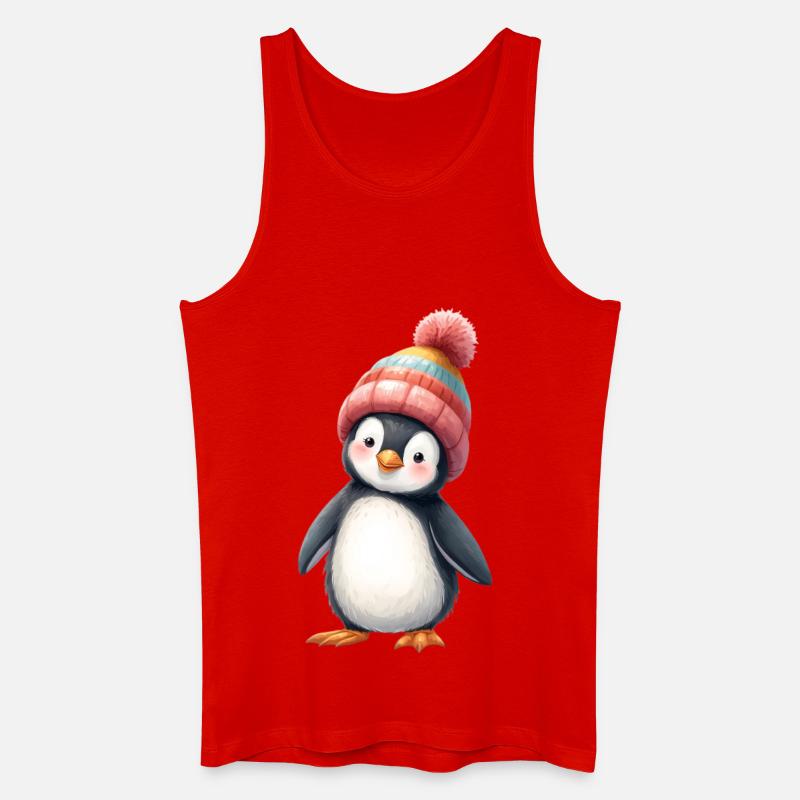 Pinguin mit bunter Wintermütze - Männer Bio Tank Top - Rot