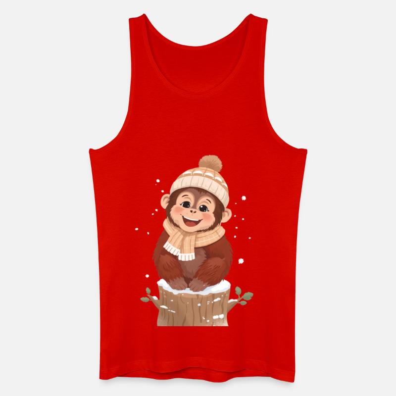 Winter monkey on tree stump - Men’s Organic Tank Top - red