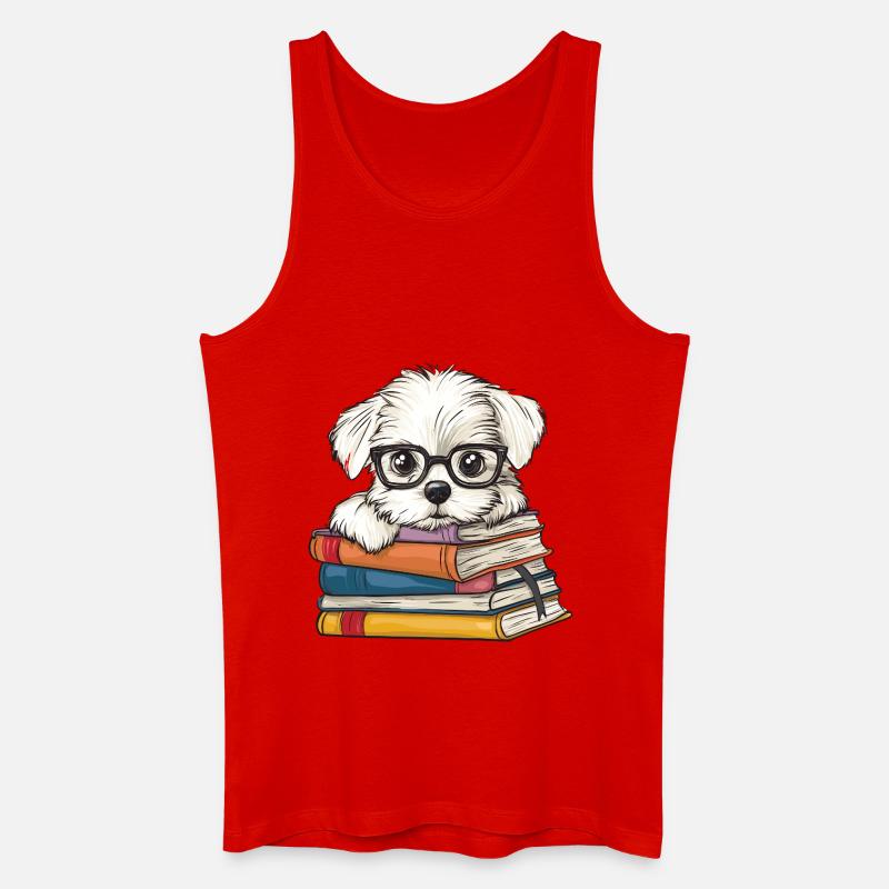 Süßes Malteserhund-Lesebuch mit Brille - Männer Bio Tank Top - Rot