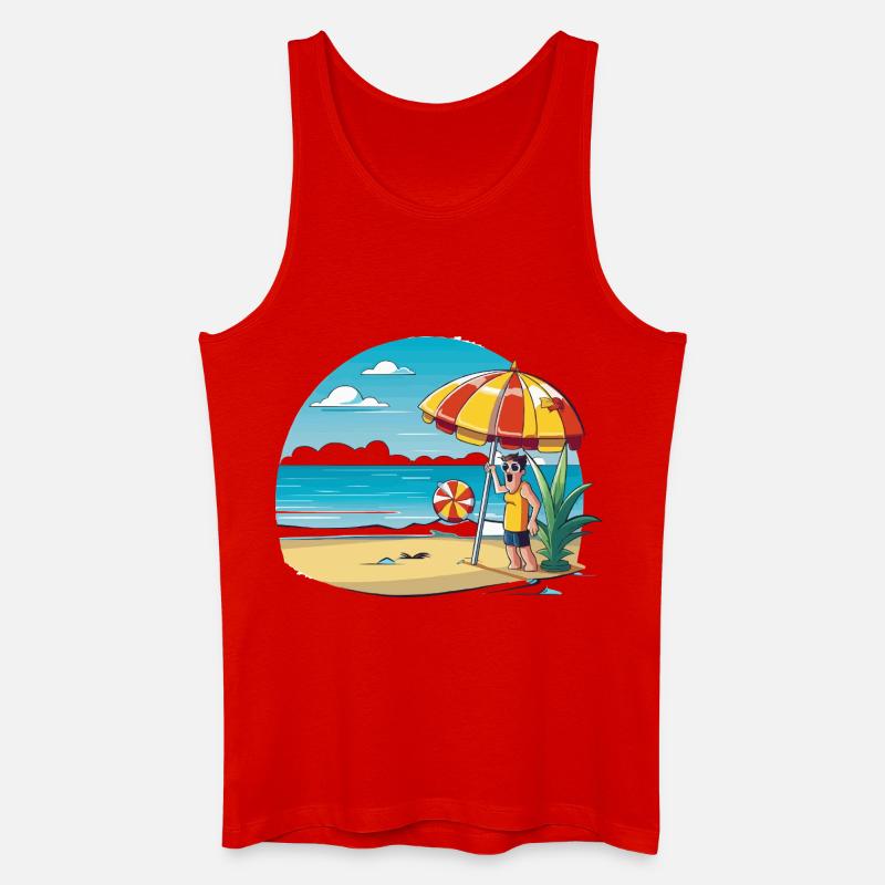 Strandurlaub Cartoon mit Sonnenschirm - Männer Bio Tank Top - Rot