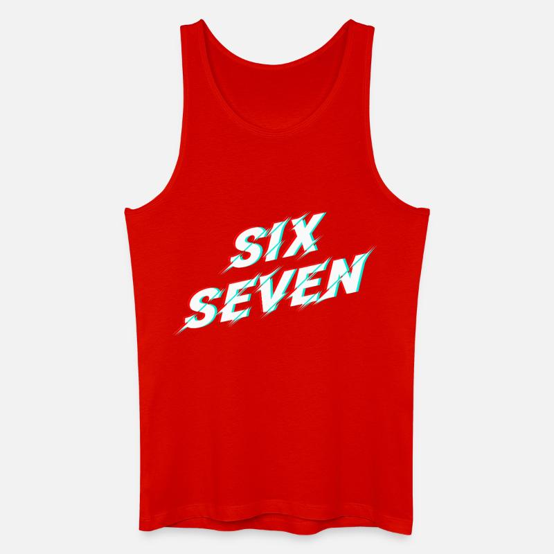 Six Seven 67 Meme Glitch Typografi - Økologisk singlet for menn - rød