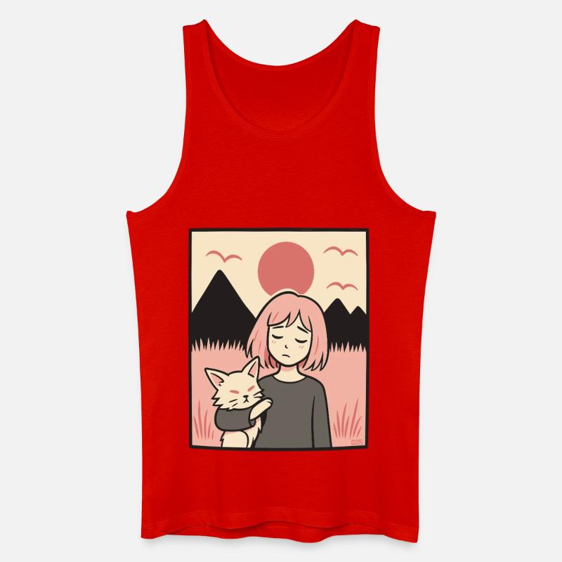 Mädchen mit Katze vor Bergen - Männer Bio Tank Top - Rot
