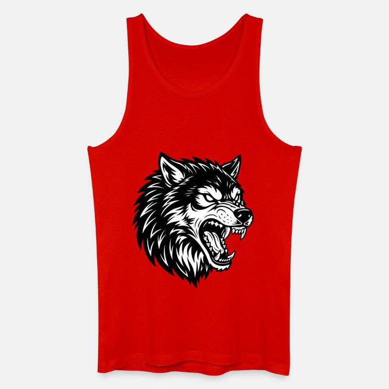 Wolf Schwarz-Weiß Wolf Alpha Maskottchen-Logo - Männer Bio Tank Top - Rot