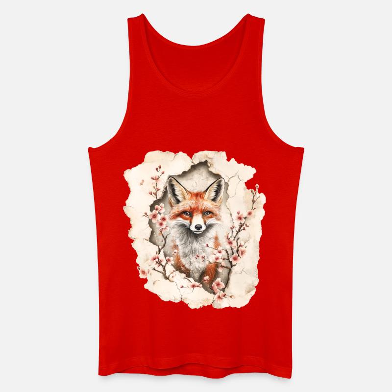 Fuchs mit Kirschblüten - Männer Bio Tank Top - Rot