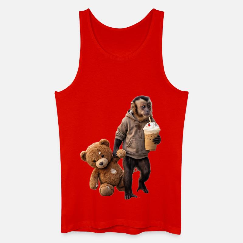 Affe Teddybär Eiskaffee Motiv - Männer Bio Tank Top - Rot