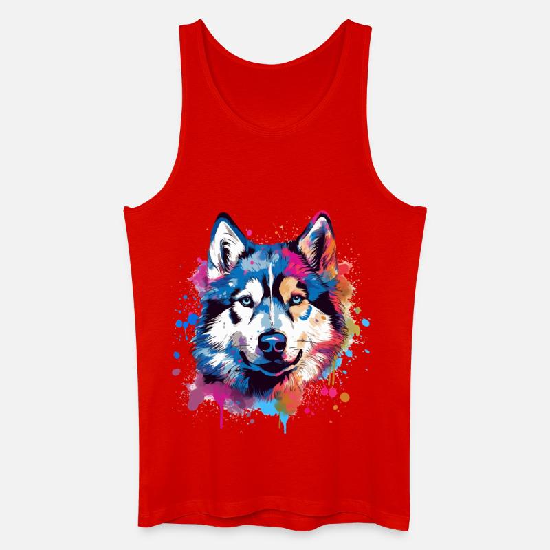 Bunter Hund Splash Art Husky - Männer Bio Tank Top - Rot