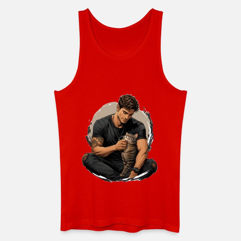 Mann mit Katze: stille Nähe - Männer Bio Tank Top - Rot