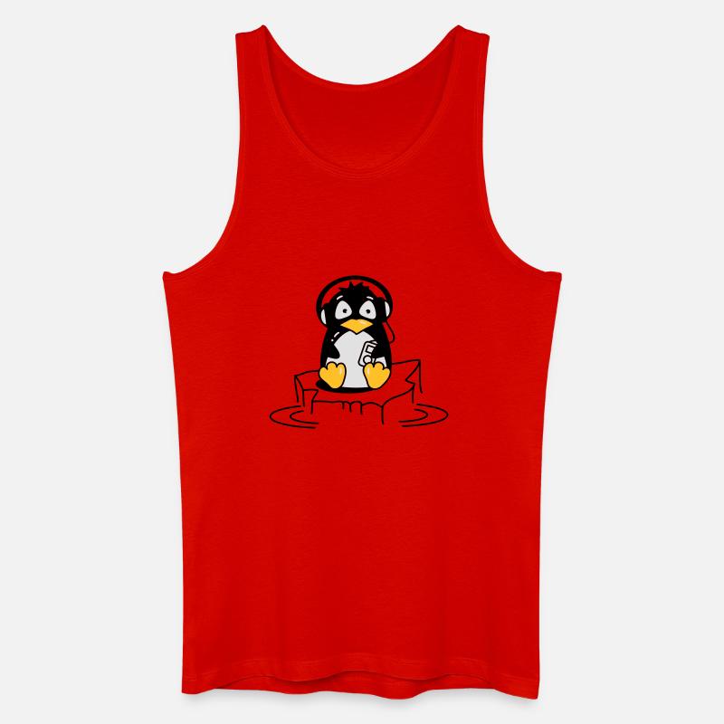 Cooler Pinguin mit Kopfhörern auf Eis - Männer Bio Tank Top - Rot