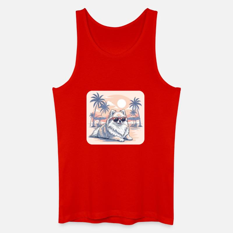 Zwergspitzer Hund mit Brille am Strand - Männer Bio Tank Top - Rot