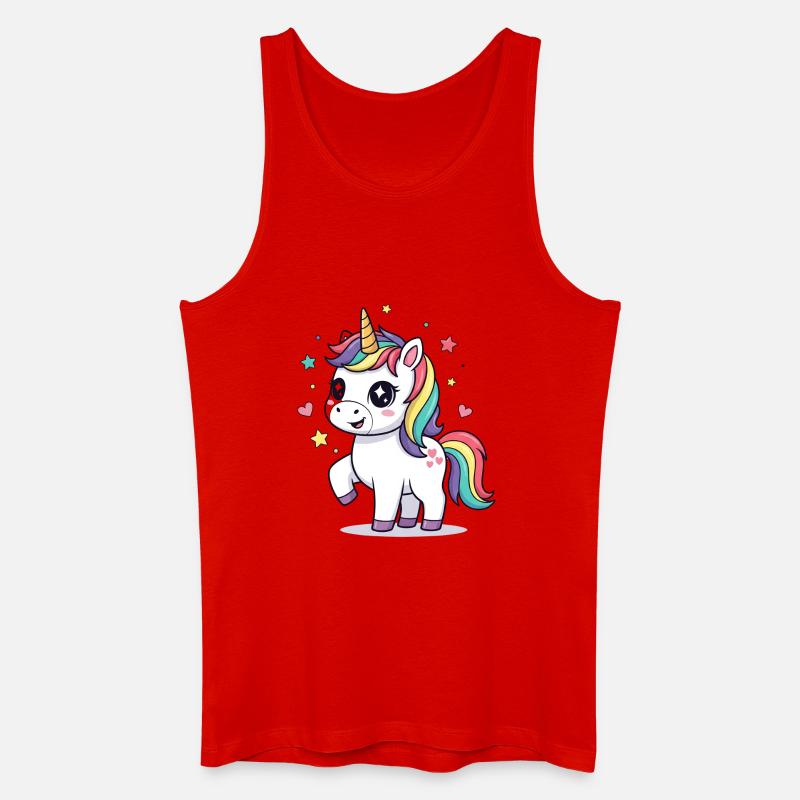 Verspieltes Einhorn mit Regenbogenmähne - Männer Bio Tank Top - Rot