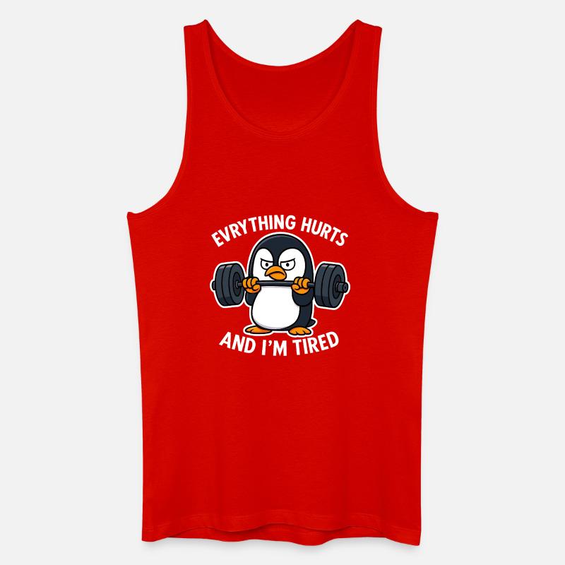 Grumpy Penguin Lifting Weights - Men’s Organic Tank Top - red