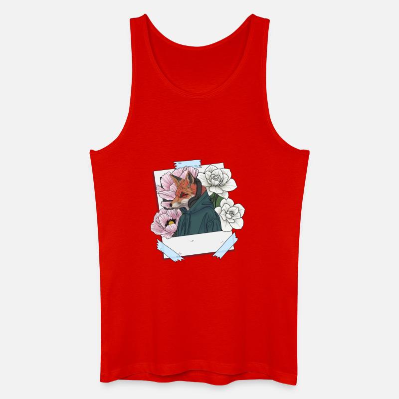 Fuchs mit Kopfhörern und Blumenthema - Männer Bio Tank Top - Rot