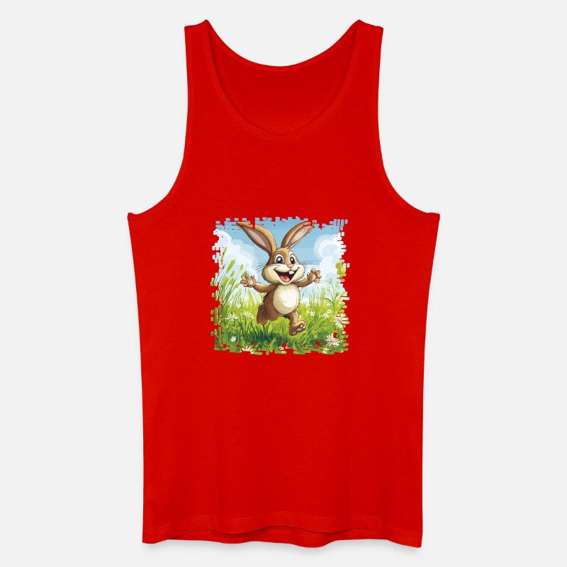 Fröhlicher Hase in Frühlingswiese - Männer Bio Tank Top - Rot