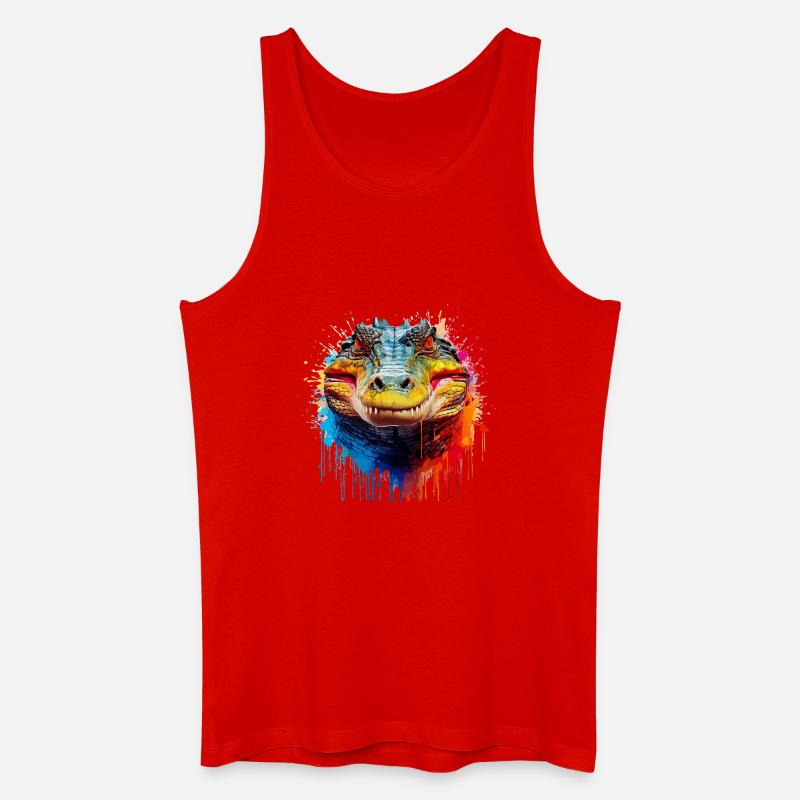 Bunter Krokodil Kopf Splash - Männer Bio Tank Top - Rot