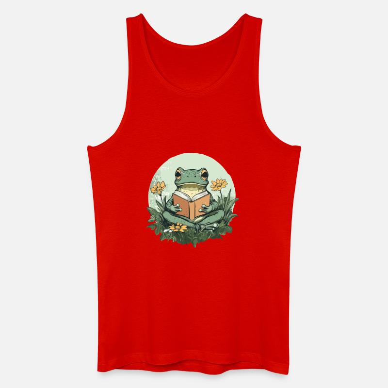 Frosch liest Buch im Blumenmeer - Männer Bio Tank Top - Rot
