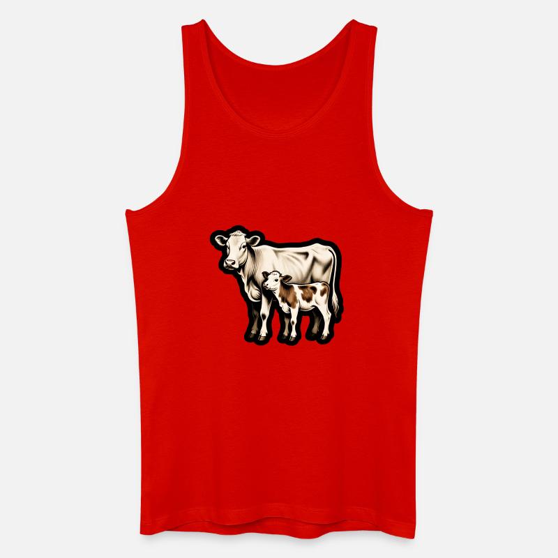 Mutterkuh mit Kalb – Retro Tierillustration - Männer Bio Tank Top - Rot