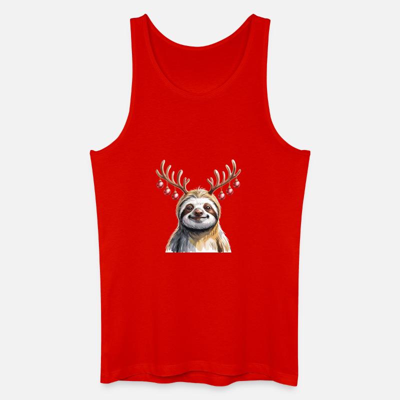 Faultier Mit Rentiergeweih Und Weihnachtskugeln - Männer Bio Tank Top - Rot