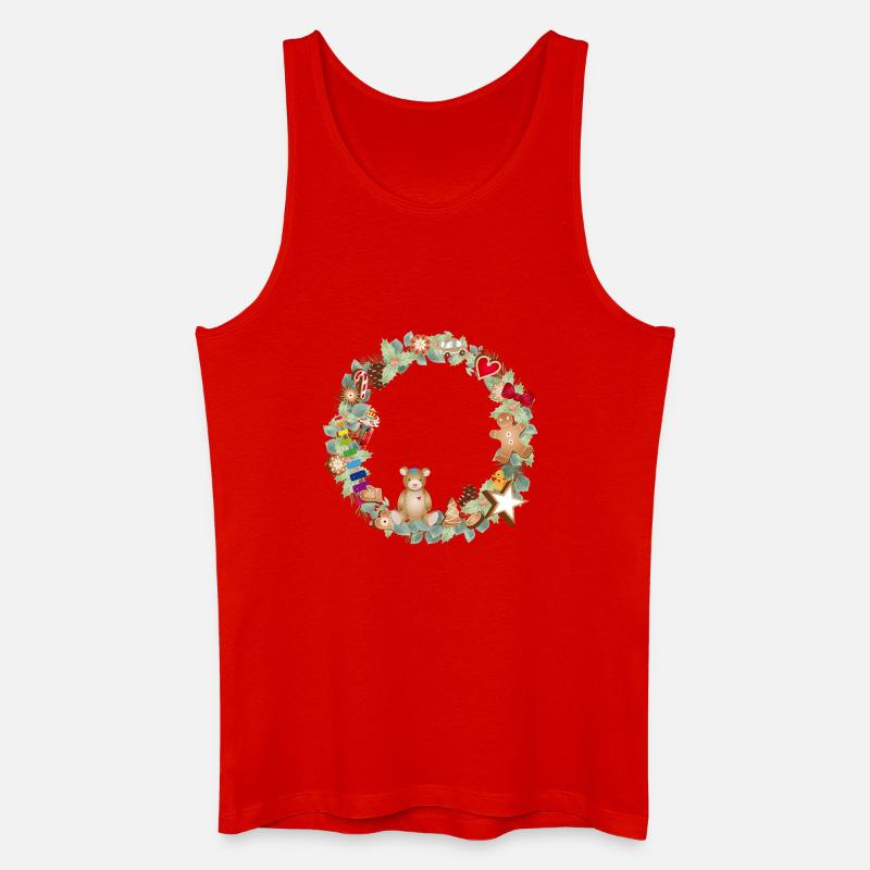 Bunter Weihnachtskranz mit Spielzeug und Lebkuchen - Männer Bio Tank Top - Rot