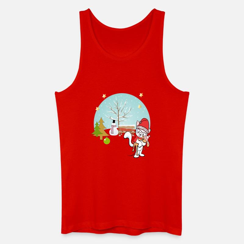  Katze mit Teddy im Winter - Männer Bio Tank Top - Rot